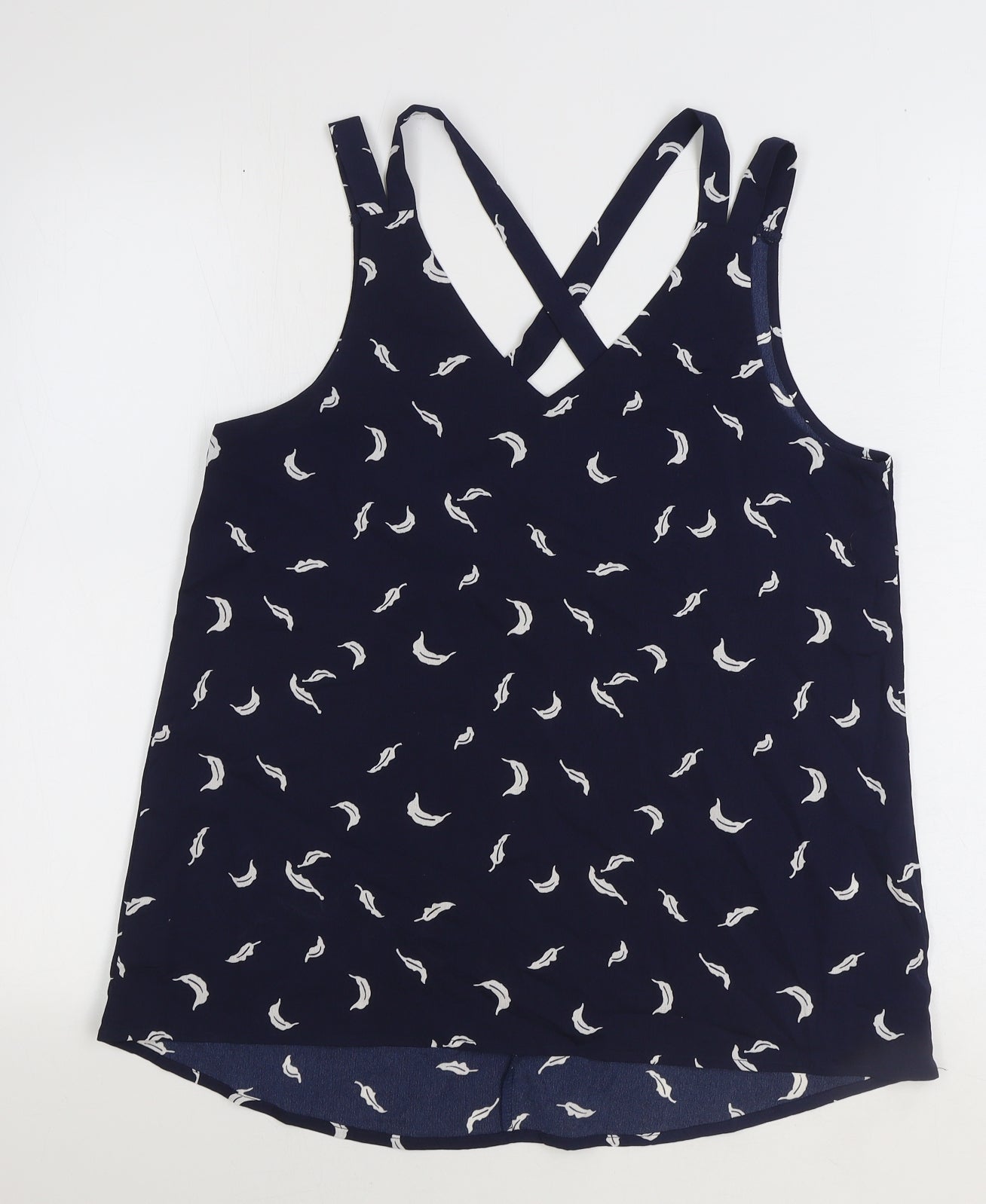 Stella Morgan Womens Blue Geometric Polyester Basic Tank Size 10 V-Neck - Leaf Print