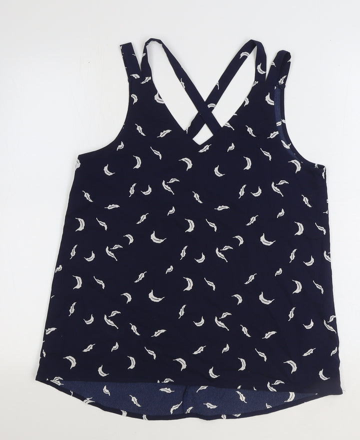 Stella Morgan Womens Blue Geometric Polyester Basic Tank Size 10 V-Neck - Leaf Print