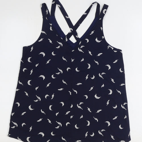 Stella Morgan Womens Blue Geometric Polyester Basic Tank Size 10 V-Neck - Leaf Print