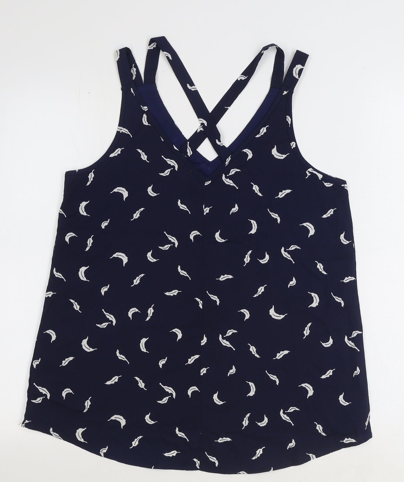 Stella Morgan Womens Blue Geometric Polyester Basic Tank Size 10 V-Neck - Leaf Print