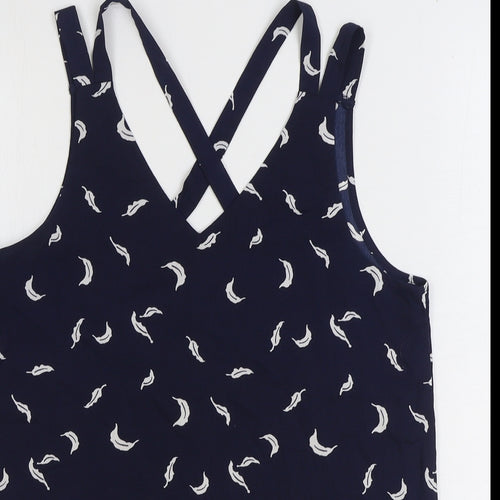Stella Morgan Womens Blue Geometric Polyester Basic Tank Size 10 V-Neck - Leaf Print