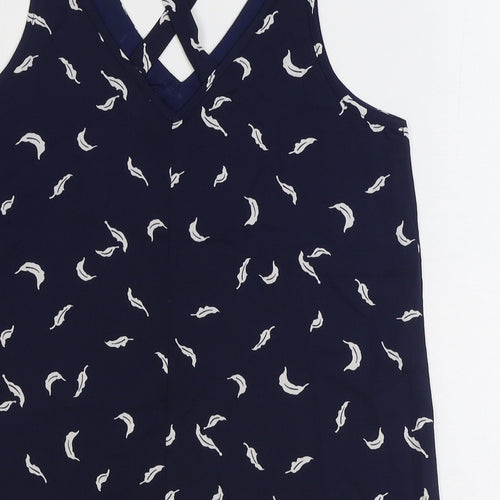 Stella Morgan Womens Blue Geometric Polyester Basic Tank Size 10 V-Neck - Leaf Print