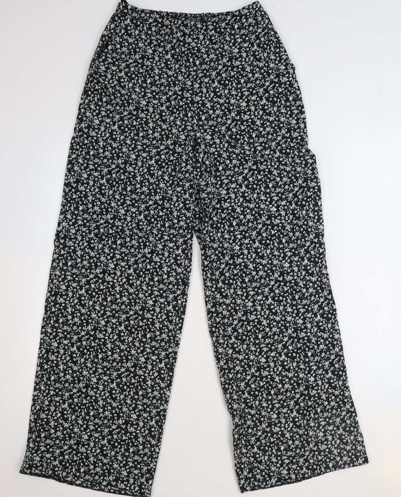 TU Womens Black Floral Polyester Trousers Size 6 Regular