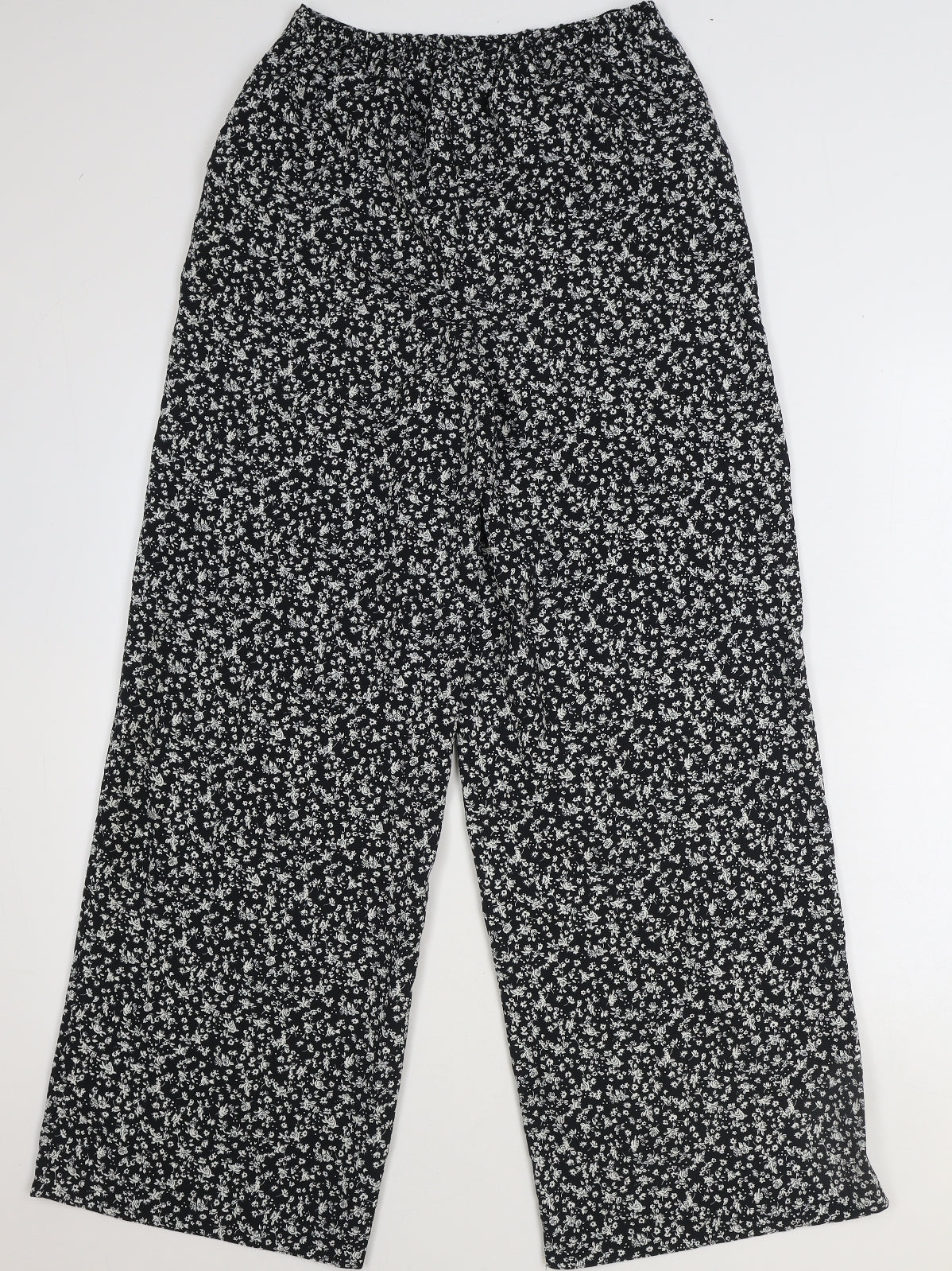 TU Womens Black Floral Polyester Trousers Size 6 Regular