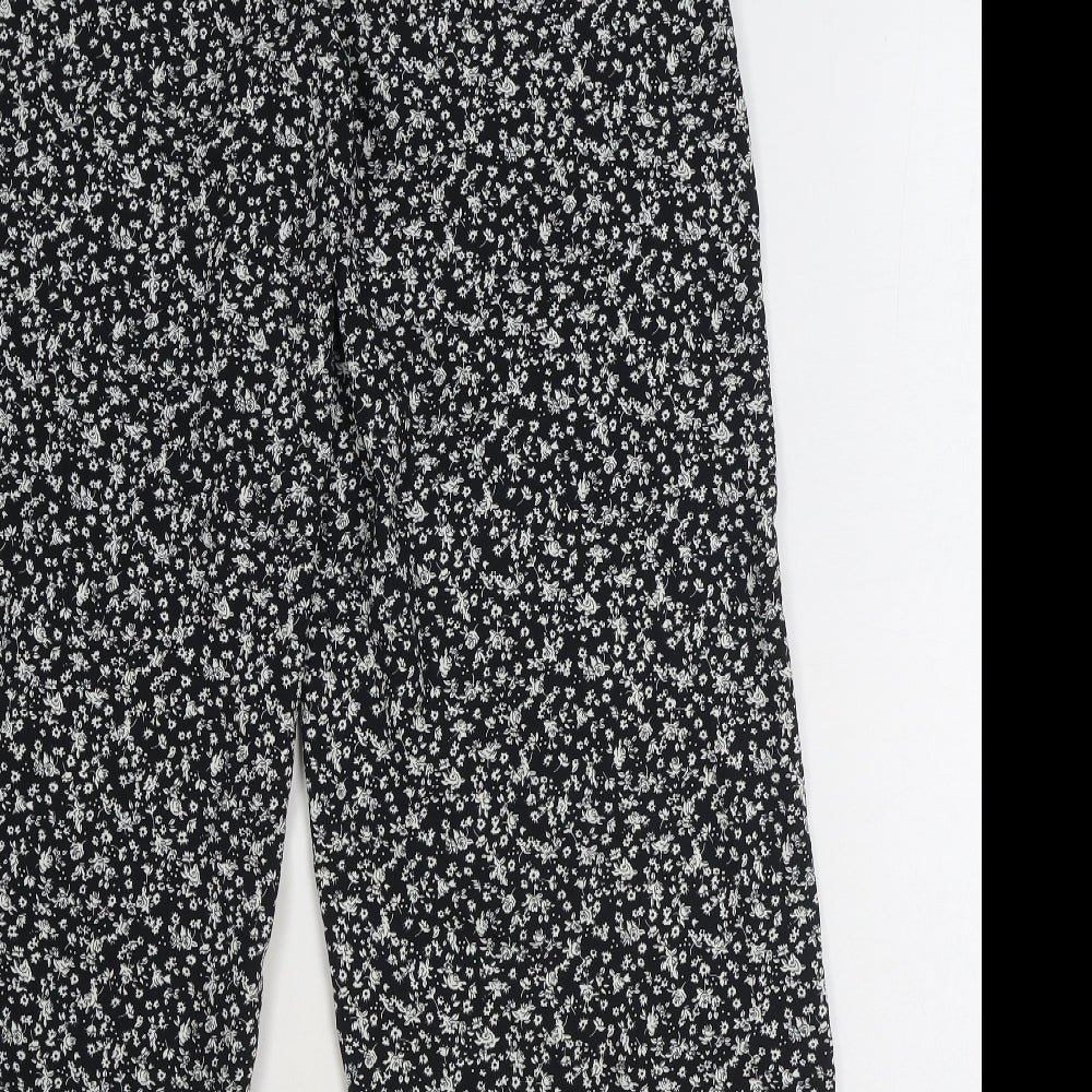 TU Womens Black Floral Polyester Trousers Size 6 Regular