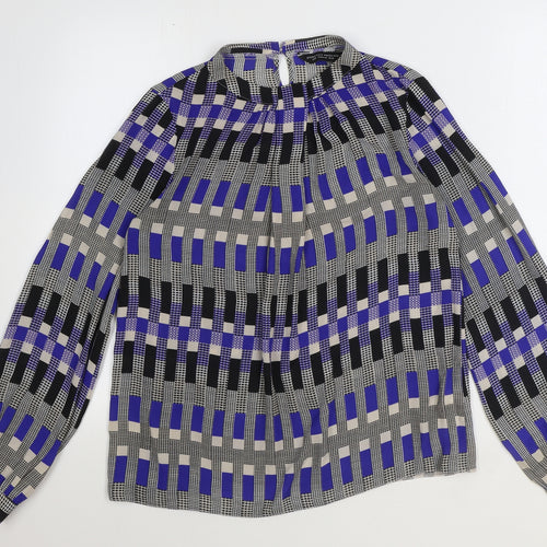 Dorothy Perkins Womens Blue Geometric Polyester Basic Blouse Size 12 Round Neck