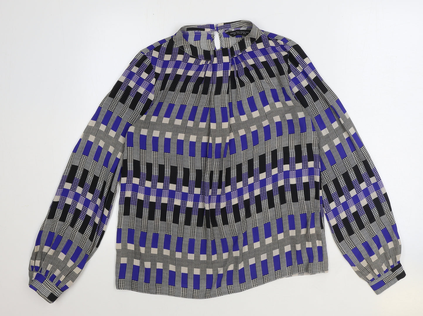 Dorothy Perkins Womens Blue Geometric Polyester Basic Blouse Size 12 Round Neck