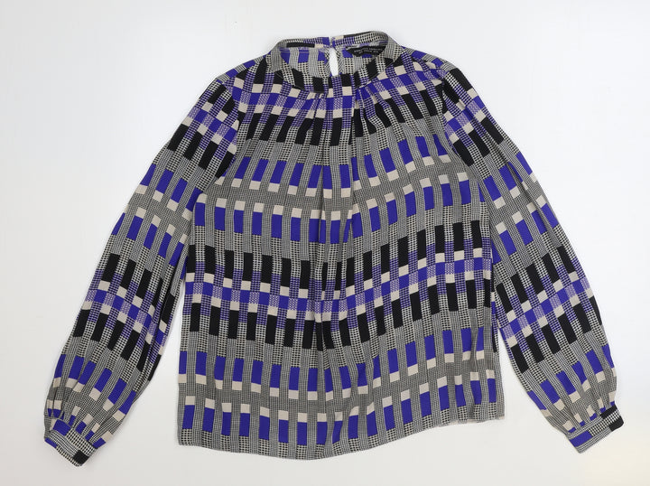 Dorothy Perkins Womens Blue Geometric Polyester Basic Blouse Size 12 Round Neck