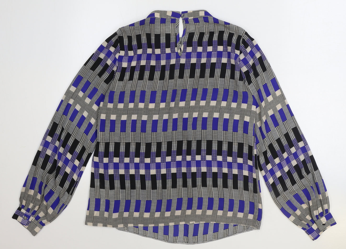 Dorothy Perkins Womens Blue Geometric Polyester Basic Blouse Size 12 Round Neck