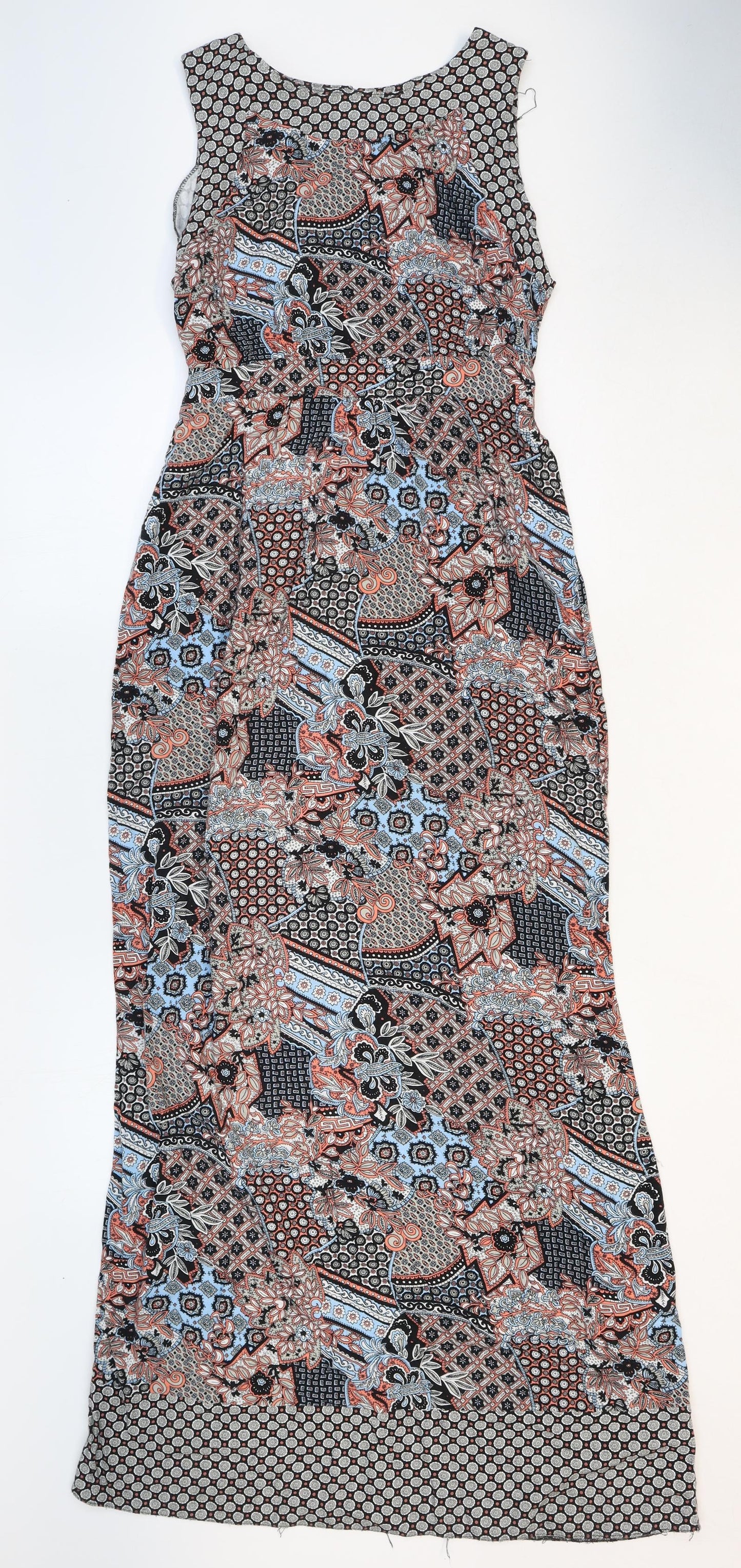 Dorothy Perkins Womens Multicoloured Geometric Viscose Maxi Size 12 Boat Neck Button