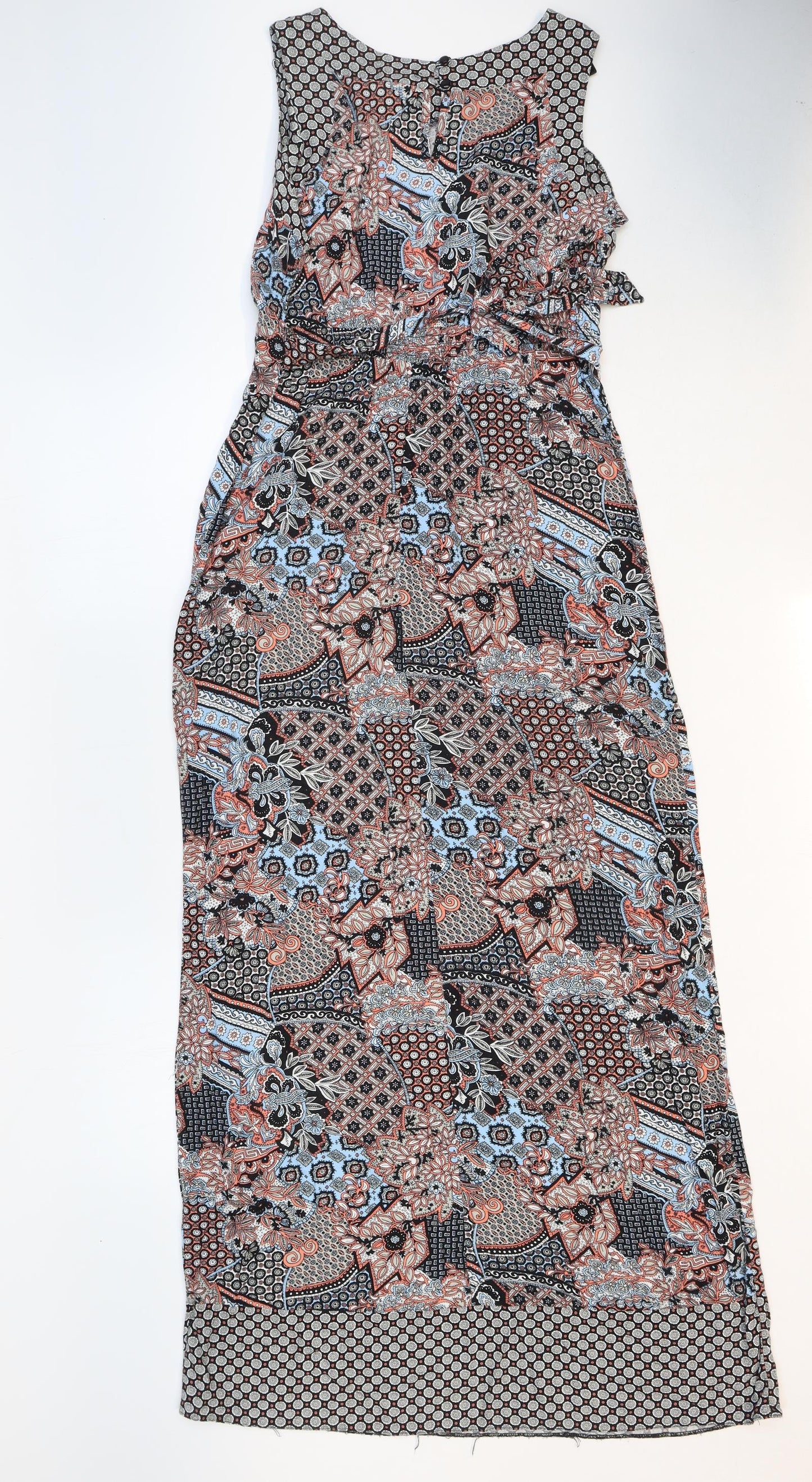 Dorothy Perkins Womens Multicoloured Geometric Viscose Maxi Size 12 Boat Neck Button