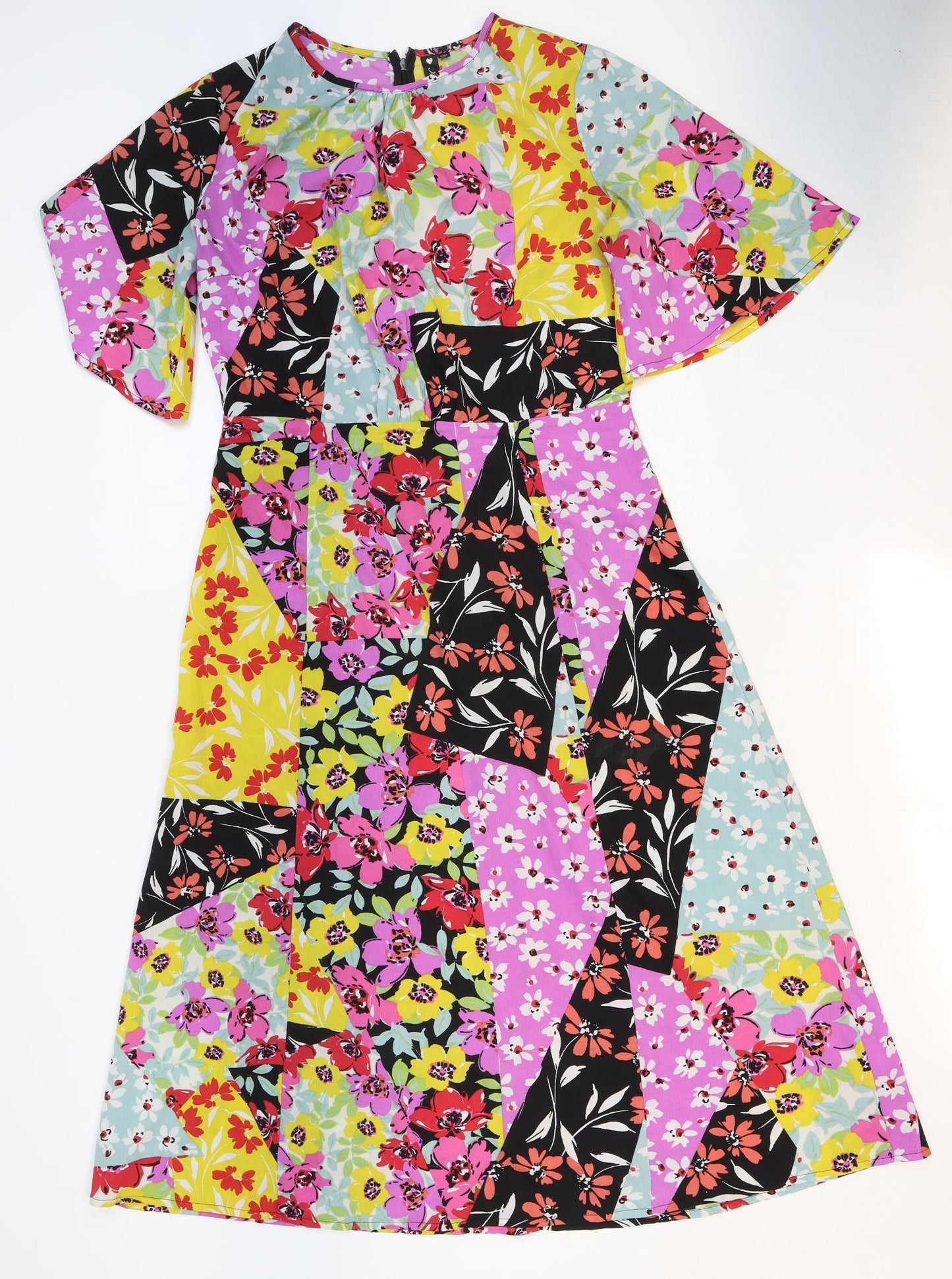 Preworn Womens Multicoloured Floral Polyester A-Line Size 12 Round Neck Zip