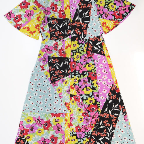 Preworn Womens Multicoloured Floral Polyester A-Line Size 12 Round Neck Zip