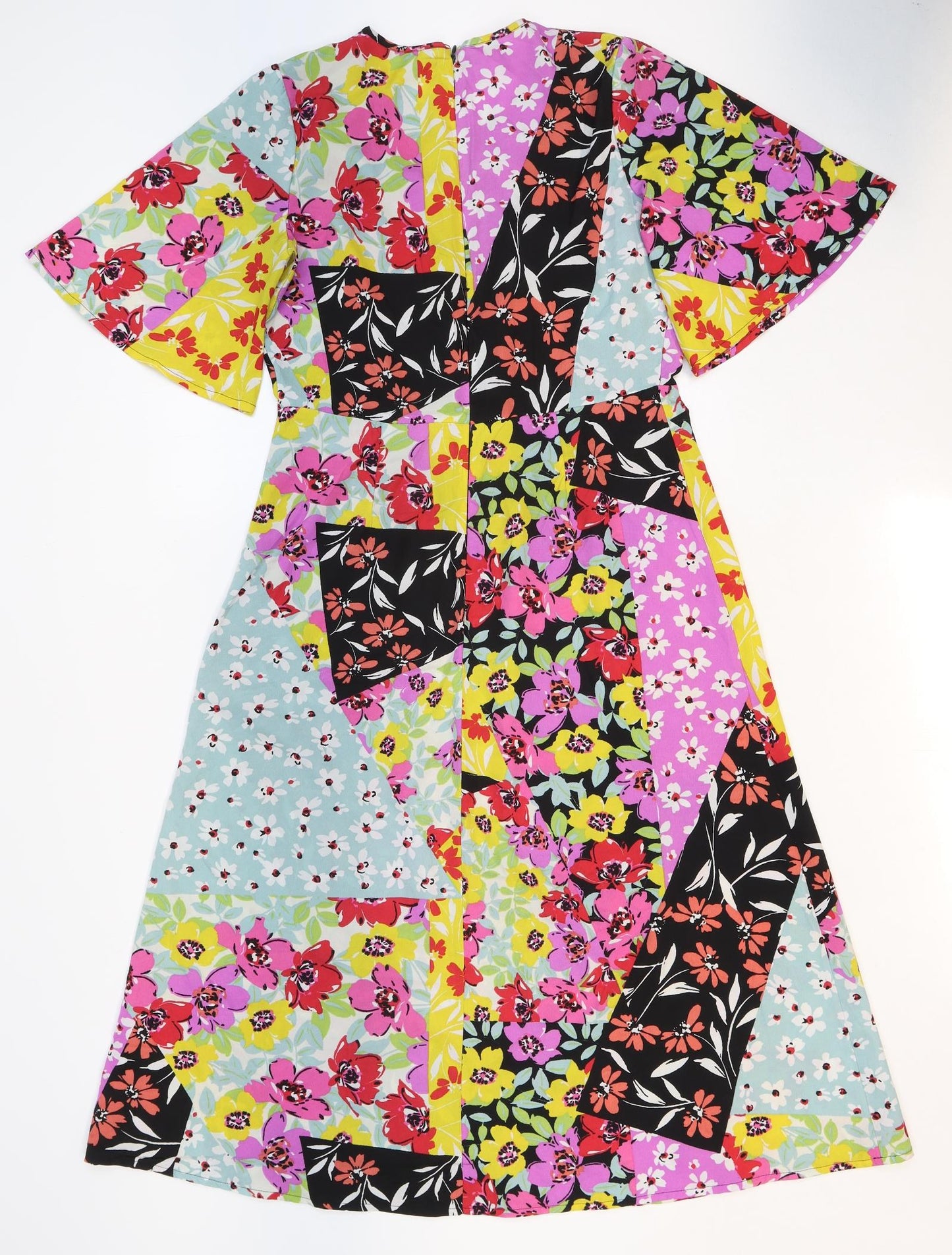 Preworn Womens Multicoloured Floral Polyester A-Line Size 12 Round Neck Zip