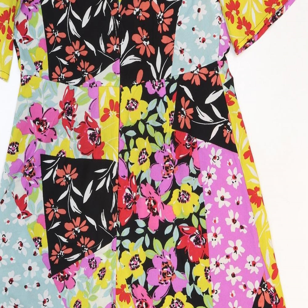 Preworn Womens Multicoloured Floral Polyester A-Line Size 12 Round Neck Zip