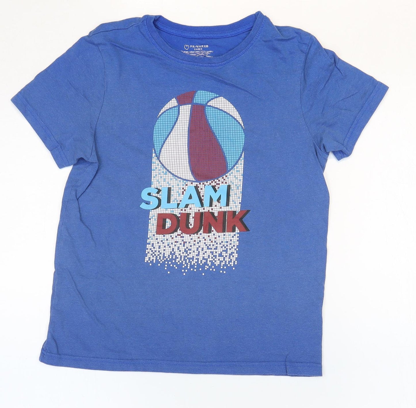 Primark Boys Blue 100% Cotton Basic T-Shirt Size 9-10 Years Round Neck Pullover - Slam Dunk