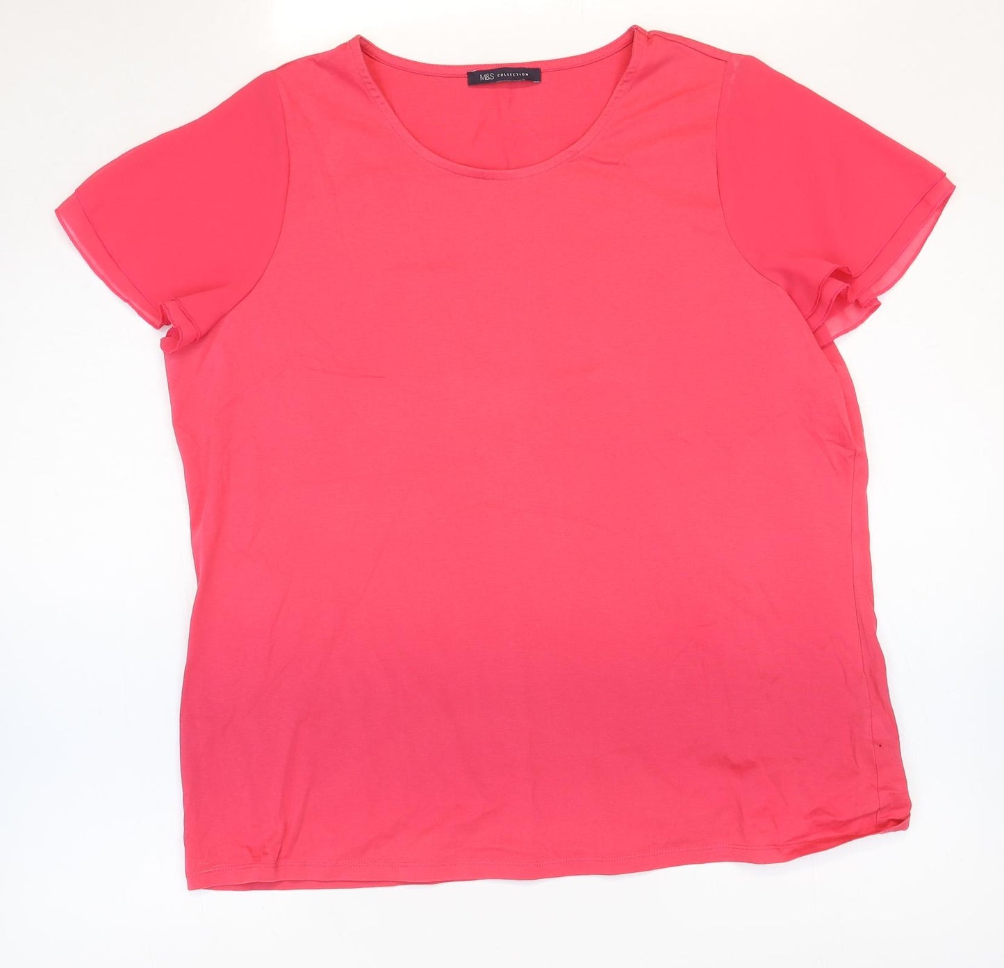 Marks and Spencer Womens Pink 100% Cotton Basic T-Shirt Size 18 Round Neck