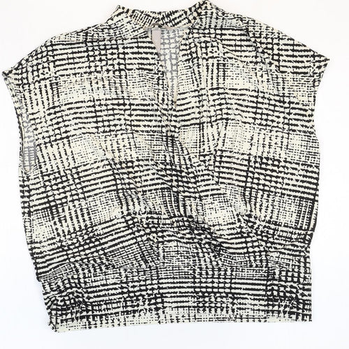 H&M Womens Multicoloured Plaid Polyester Basic Blouse Size L V-Neck