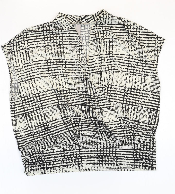 H&M Womens Multicoloured Plaid Polyester Basic Blouse Size L V-Neck