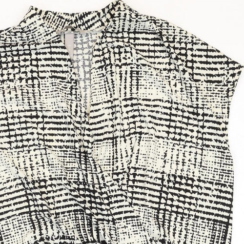 H&M Womens Multicoloured Plaid Polyester Basic Blouse Size L V-Neck