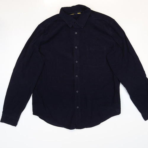 Prince Fox Mens Blue Cotton Button-Up Size L Collared Button