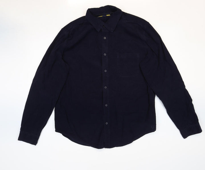 Prince Fox Mens Blue Cotton Button-Up Size L Collared Button
