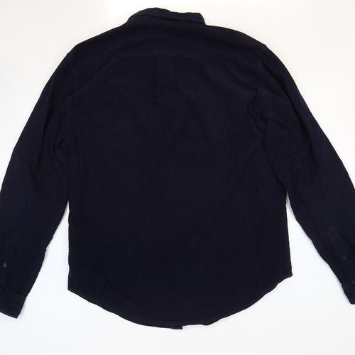 Prince Fox Mens Blue Cotton Button-Up Size L Collared Button