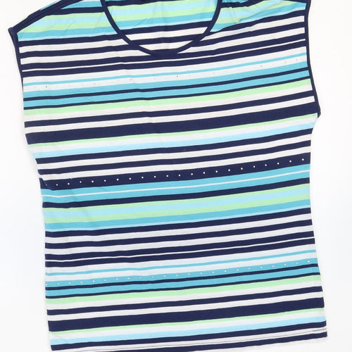 Bonmarché Womens Multicoloured Striped Polyester Basic Blouse Size 12 Scoop Neck