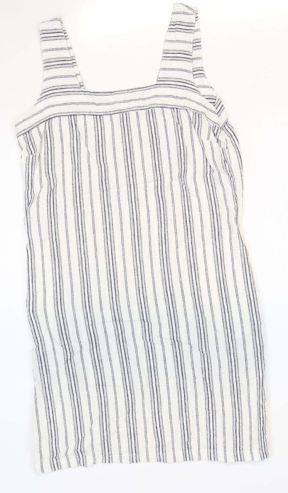 NEXT Womens White Striped Linen Tank Dress Size 10 Square Neck Pullover