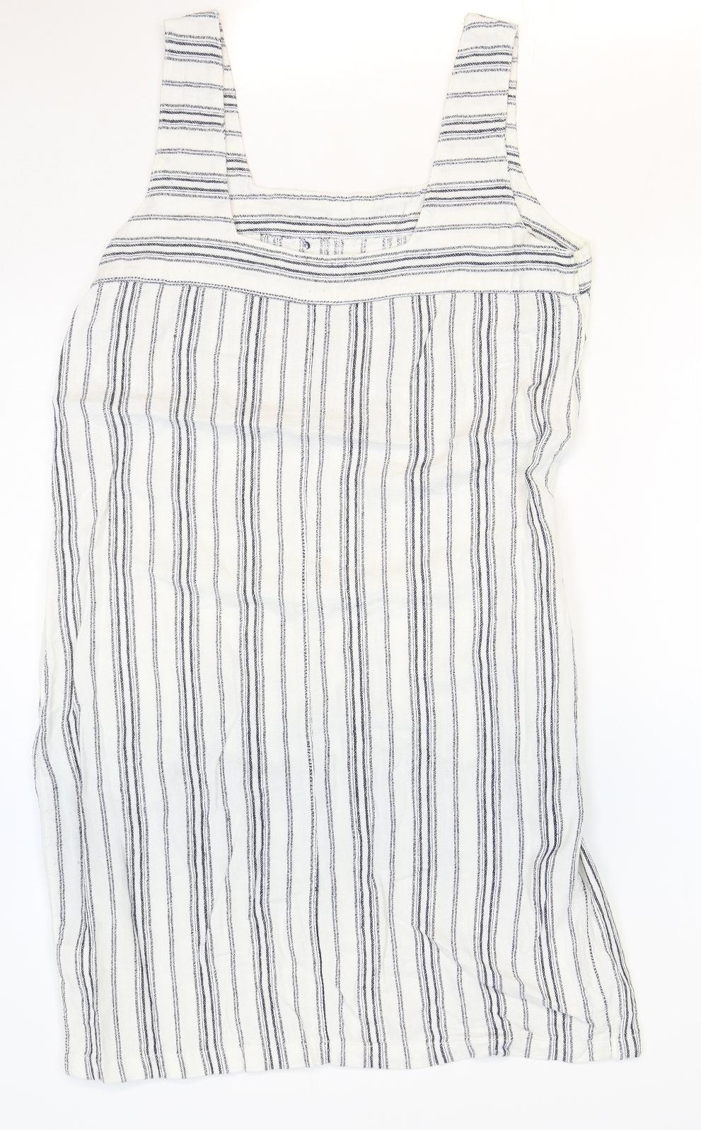 NEXT Womens White Striped Linen Tank Dress Size 10 Square Neck Pullover