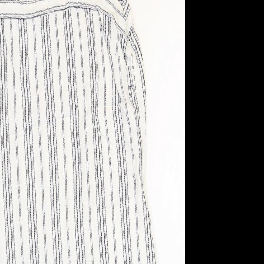 NEXT Womens White Striped Linen Tank Dress Size 10 Square Neck Pullover