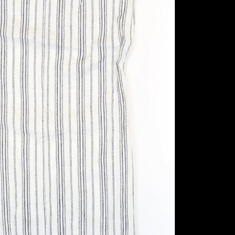 NEXT Womens White Striped Linen Tank Dress Size 10 Square Neck Pullover