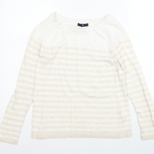 Gap Womens White Round Neck Striped Cotton Pullover Jumper Size S