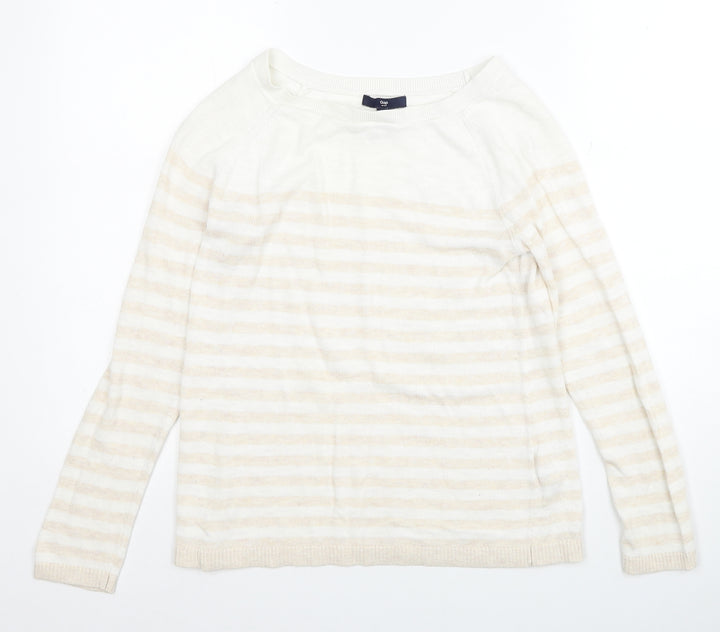 Gap Womens White Round Neck Striped Cotton Pullover Jumper Size S