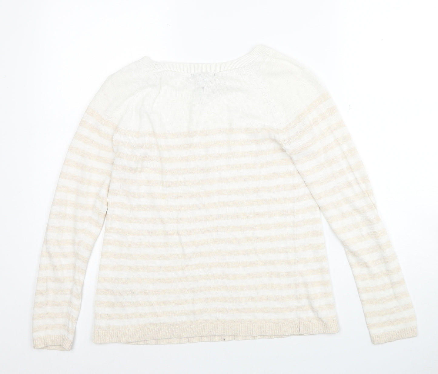 Gap Womens White Round Neck Striped Cotton Pullover Jumper Size S