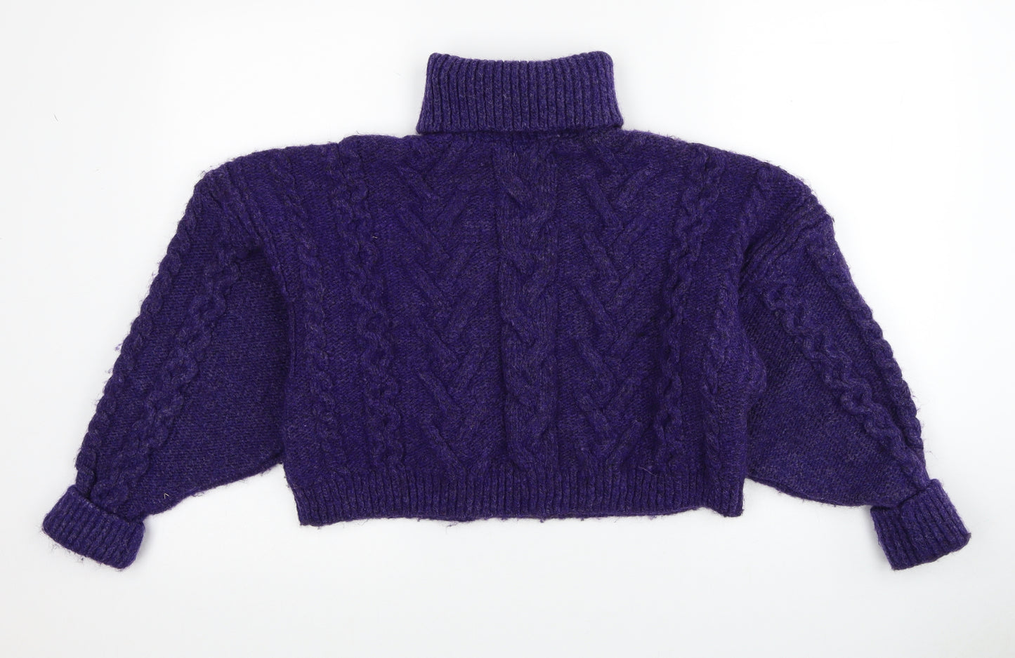 H&M Womens Purple Roll Neck Wool Pullover Jumper Size XL - Cropped