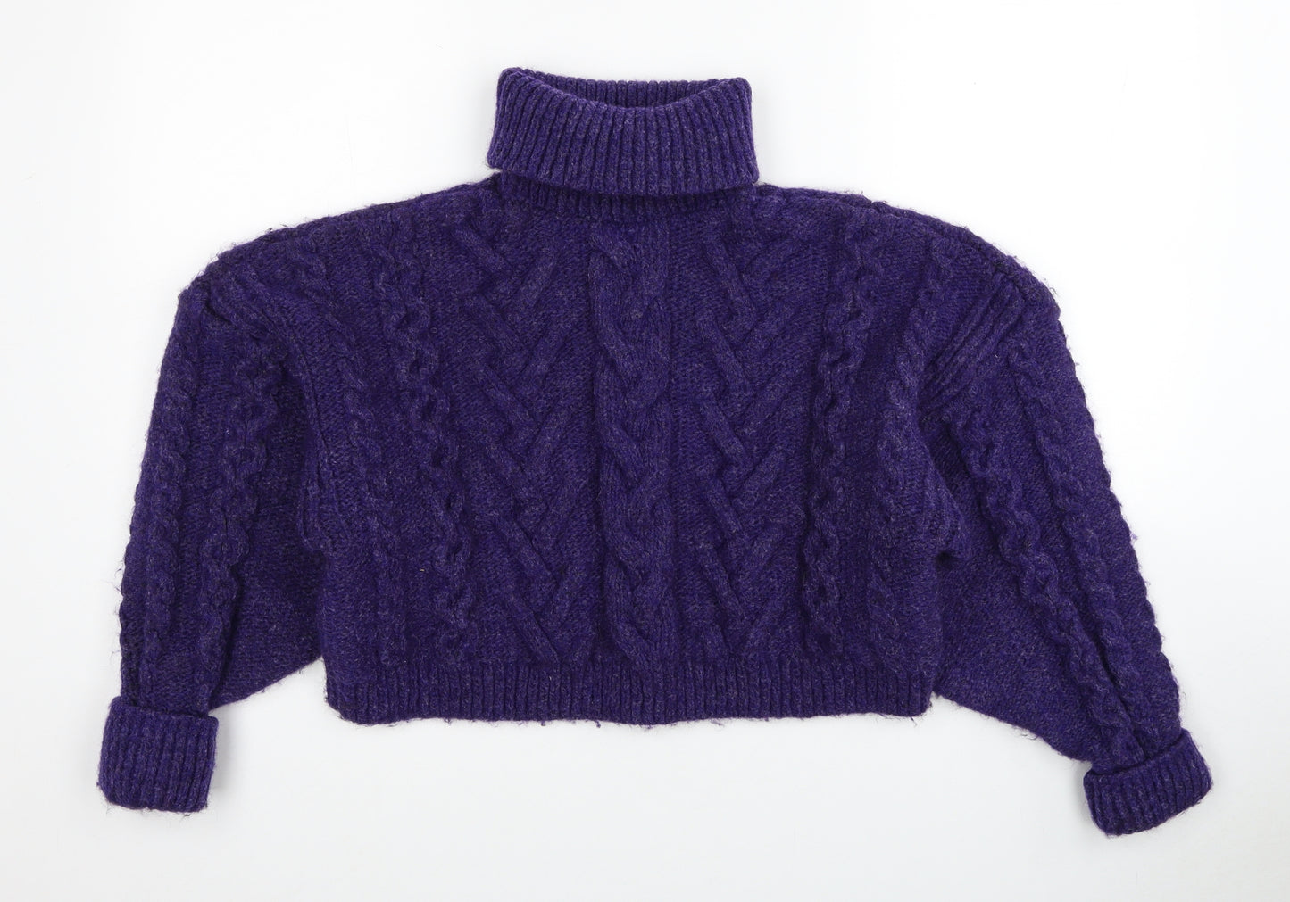 H&M Womens Purple Roll Neck Wool Pullover Jumper Size XL - Cropped