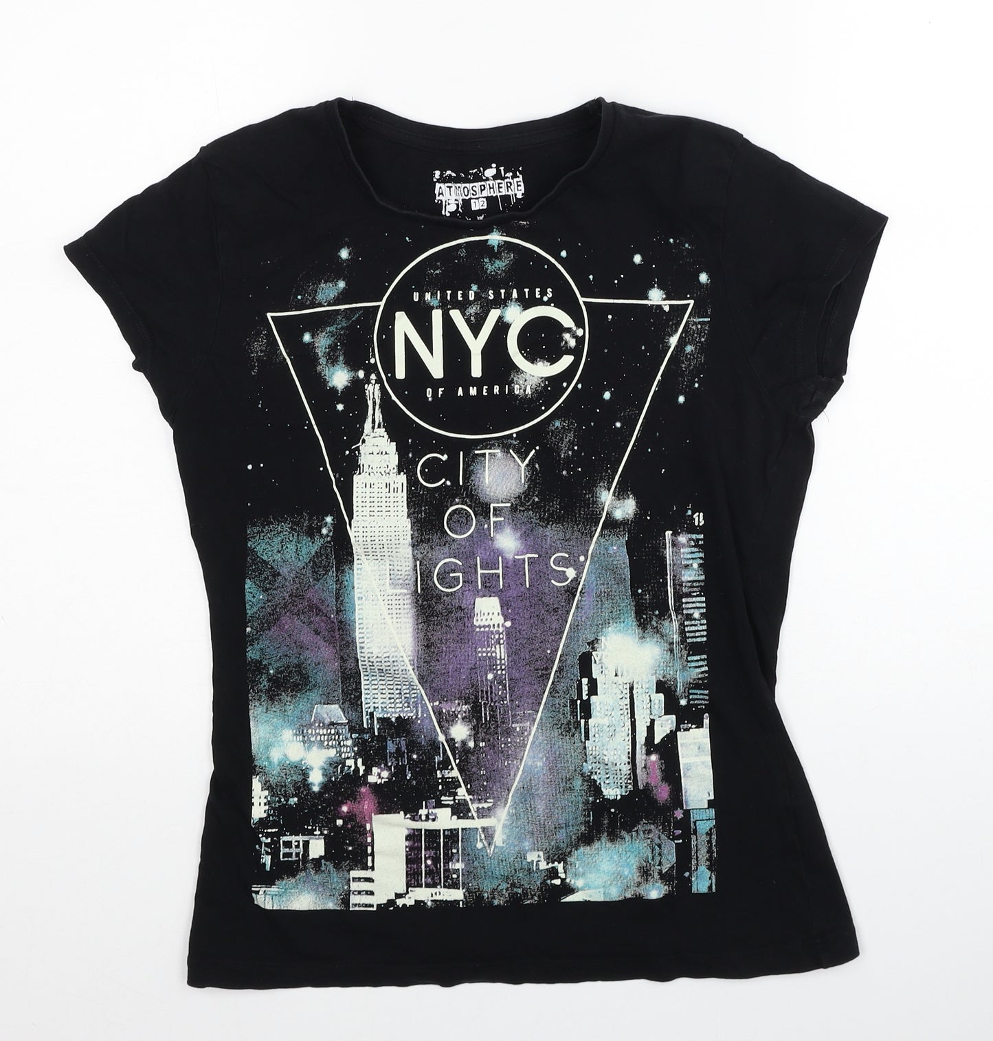Atmosphere Womens Black Cotton Basic T-Shirt Size 12 Round Neck - NYC