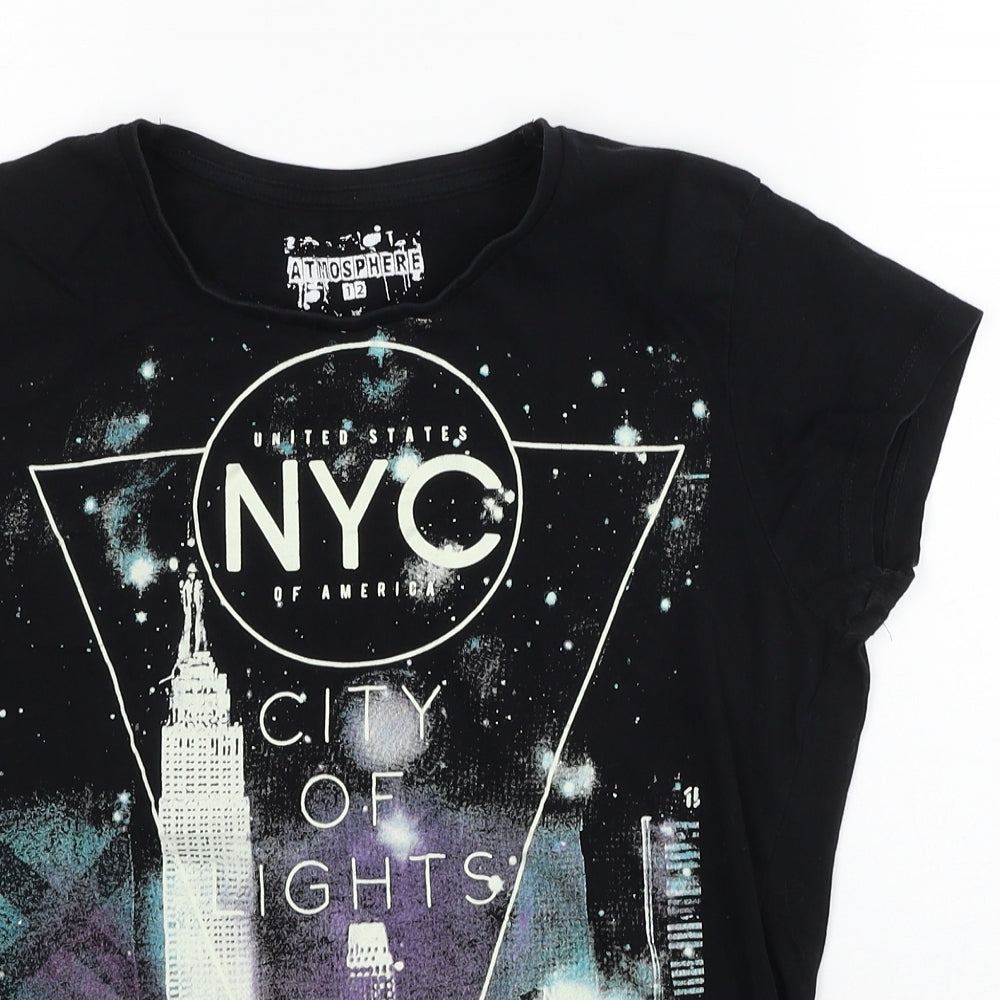Atmosphere Womens Black Cotton Basic T-Shirt Size 12 Round Neck - NYC