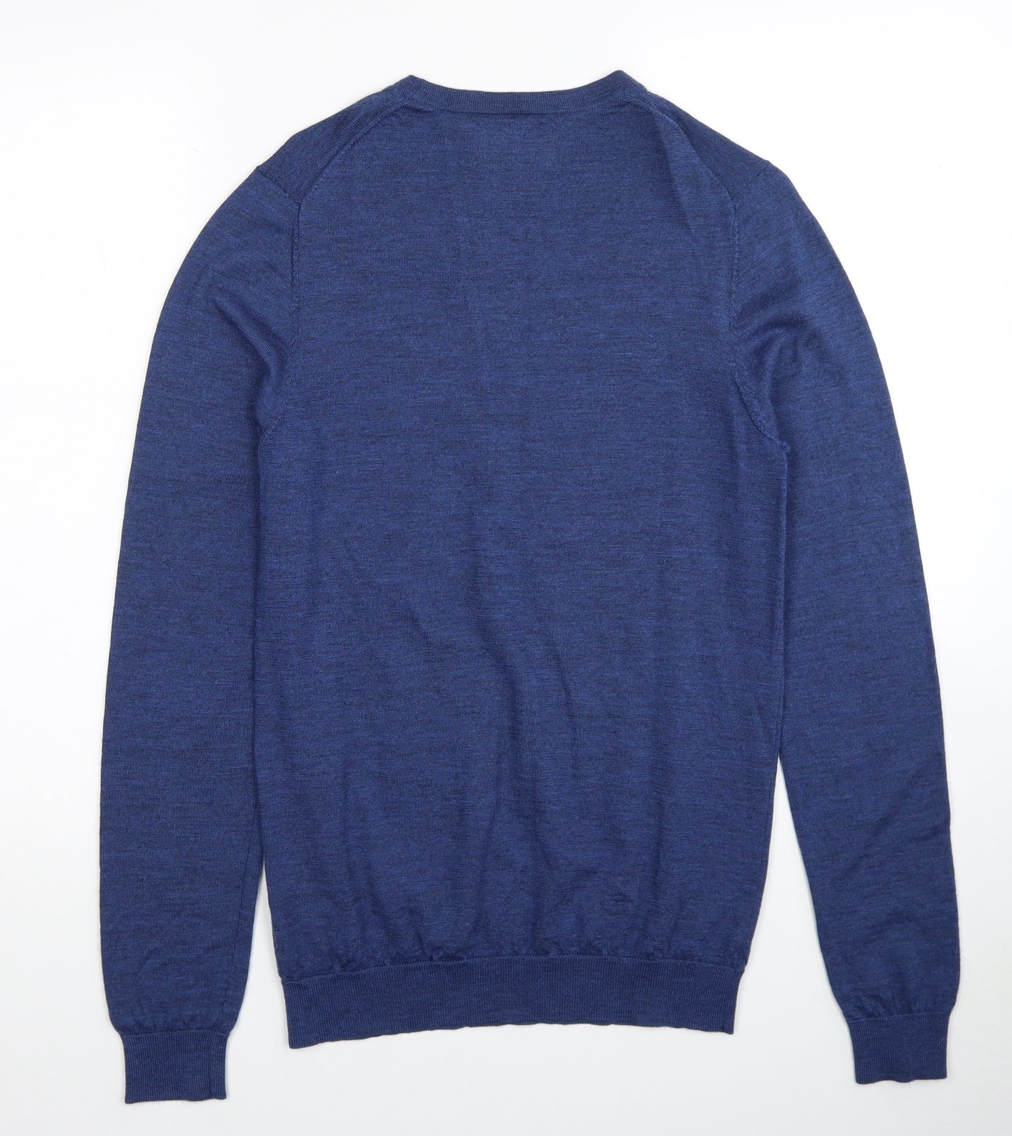 Marks and Spencer Mens Blue Round Neck Wool Pullover Jumper Size S Long Sleeve