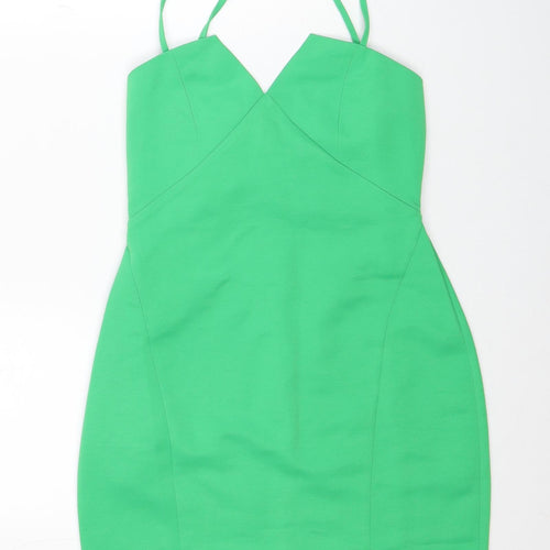 ASOS Womens Green Polyester Mini Size 6 V-Neck Zip