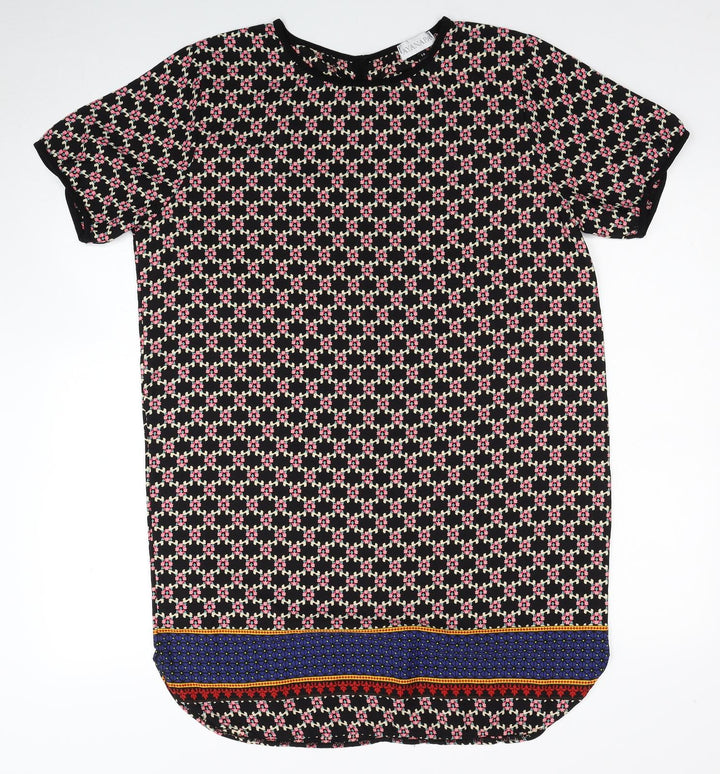 Ayanapa Womens Black Geometric Polyester Shift Size 14 Roll Neck Button