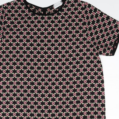 Ayanapa Womens Black Geometric Polyester Shift Size 14 Roll Neck Button