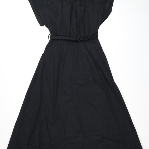 Zara Womens Black Cotton Shirt Dress Size S Collared Button