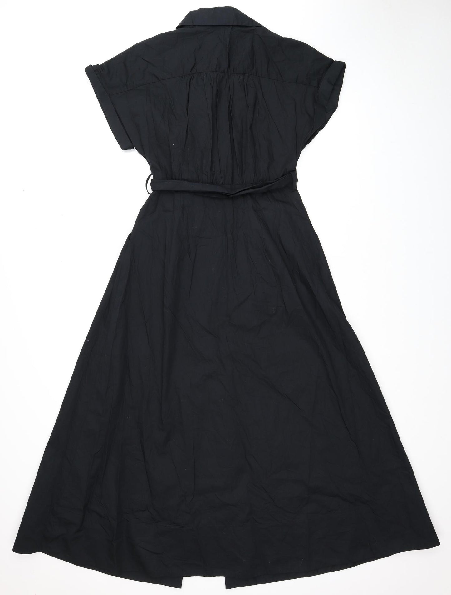 Zara Womens Black Cotton Shirt Dress Size S Collared Button