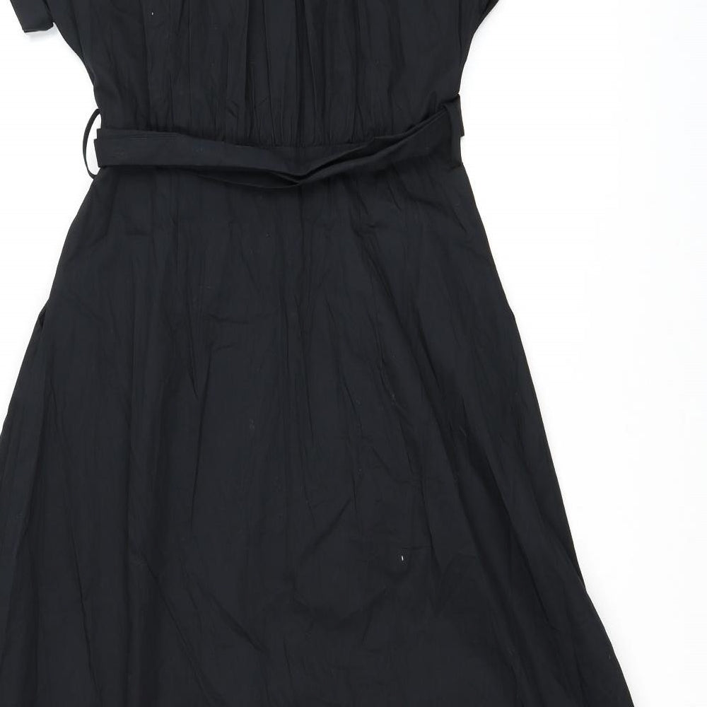 Zara Womens Black Cotton Shirt Dress Size S Collared Button