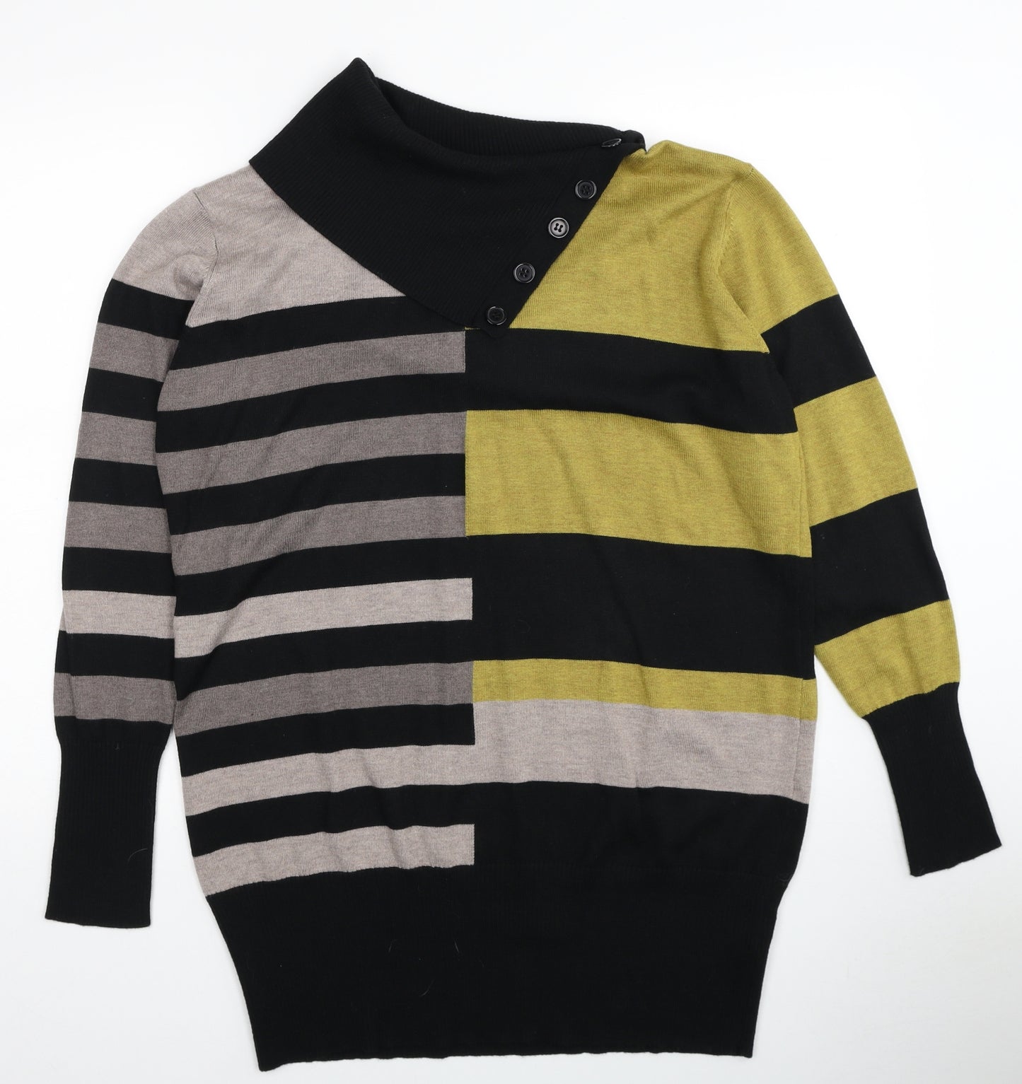Roman Womens Multicoloured High Neck Geometric Acrylic Pullover Jumper Size 18
