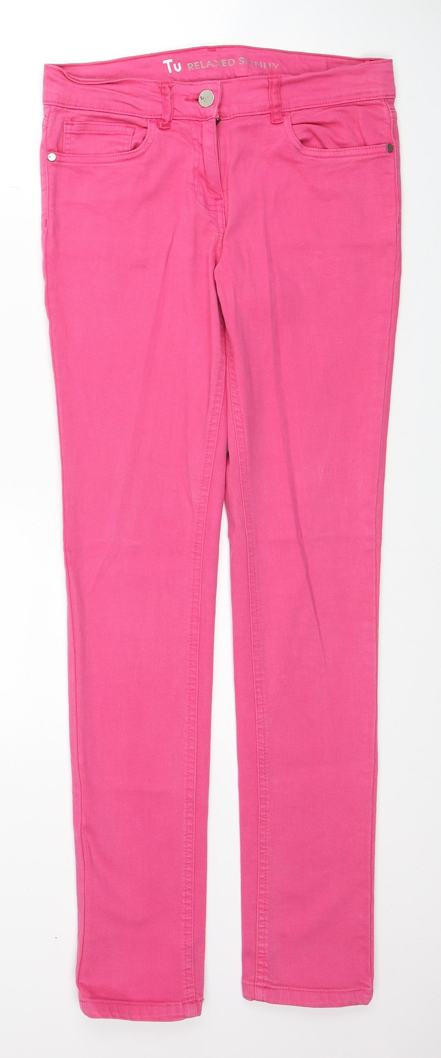 TU Womens Pink Cotton Straight Jeans Size 10 Regular Zip