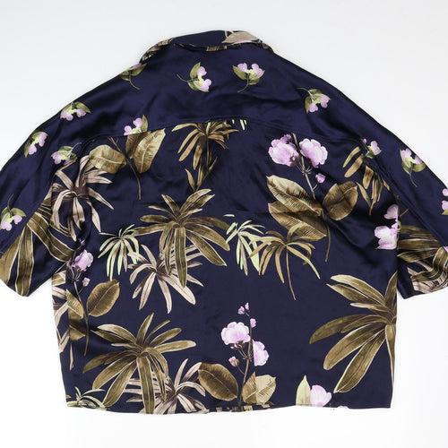 Vince Womens Blue Floral Silk Cropped Blouse Size S Collared