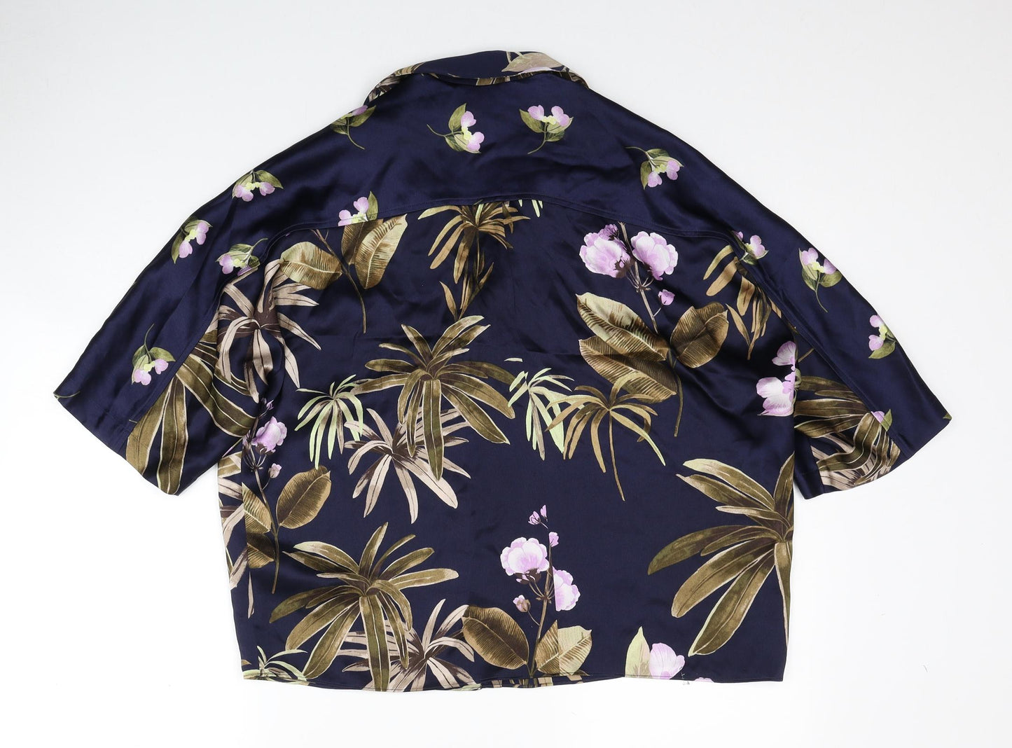 Vince Womens Blue Floral Silk Cropped Blouse Size S Collared